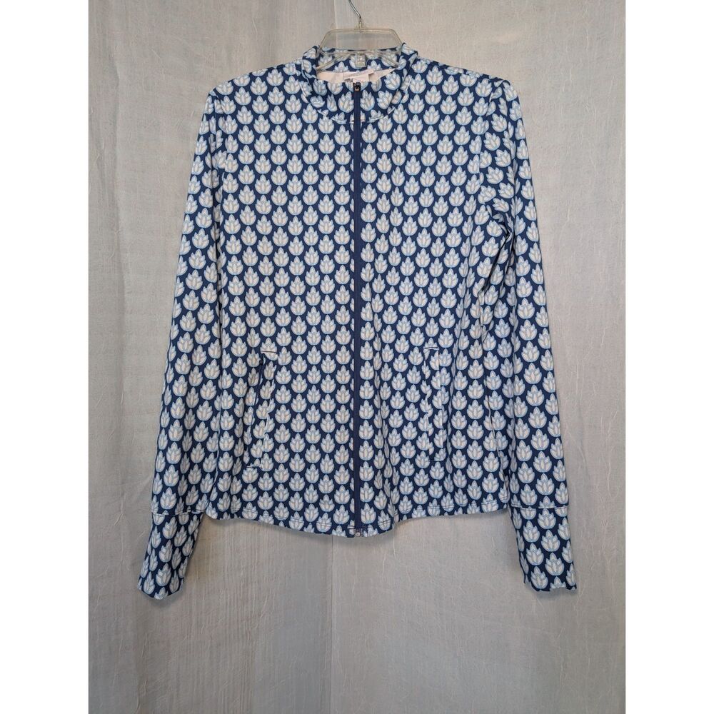 Sigrid Olsen Golf Tennis Jacket Blue White Geometric Full Zip Up
